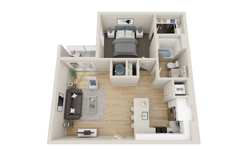 A2 - 1 bedroom floorplan layout with 1 bath and 715 square feet.