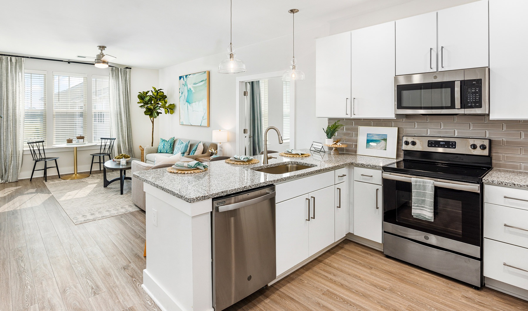 Well-lit kitchen with ample counter space Well-lit kitchen with ample counter space
