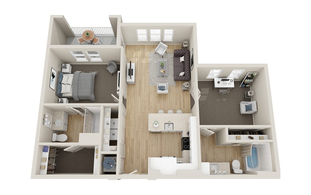 Model kitchen at our Myrtle Beach senior living community, featuring wood grain flooring and stainless steel appliances.