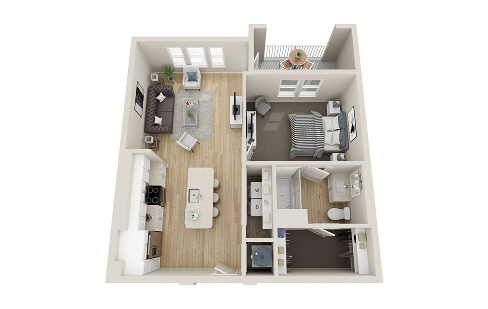A1 - 1 bedroom floorplan layout with 1 bath and 766 square feet.